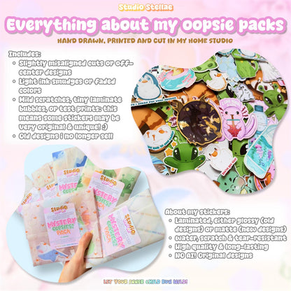 Oopsie Mystery Sticker Pack B-Grade | Colorful Kawaii Sticker Grab Bag | Imperfect Stickers Bundle