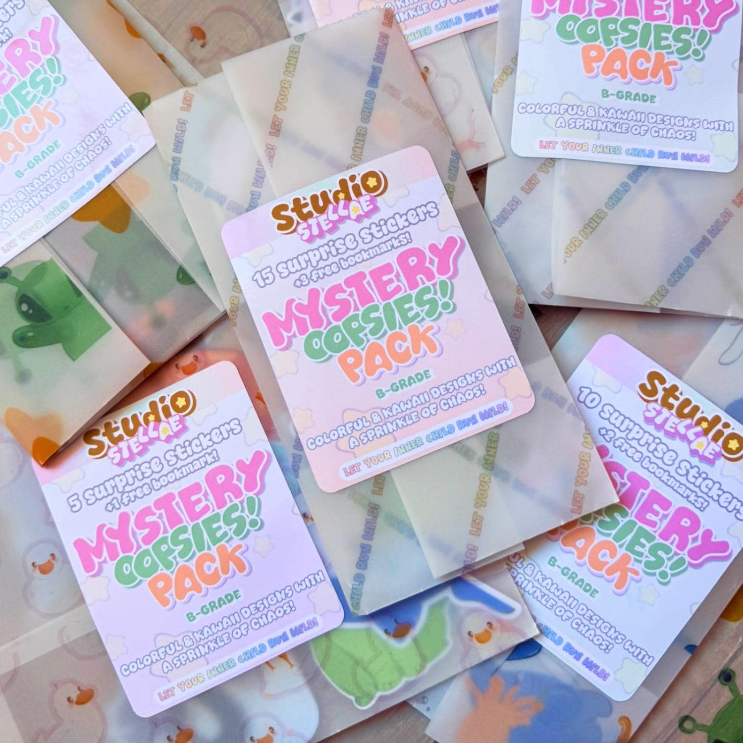Oopsie Mystery Sticker Pack B-Grade | Colorful Kawaii Sticker Grab Bag | Imperfect Stickers Bundle