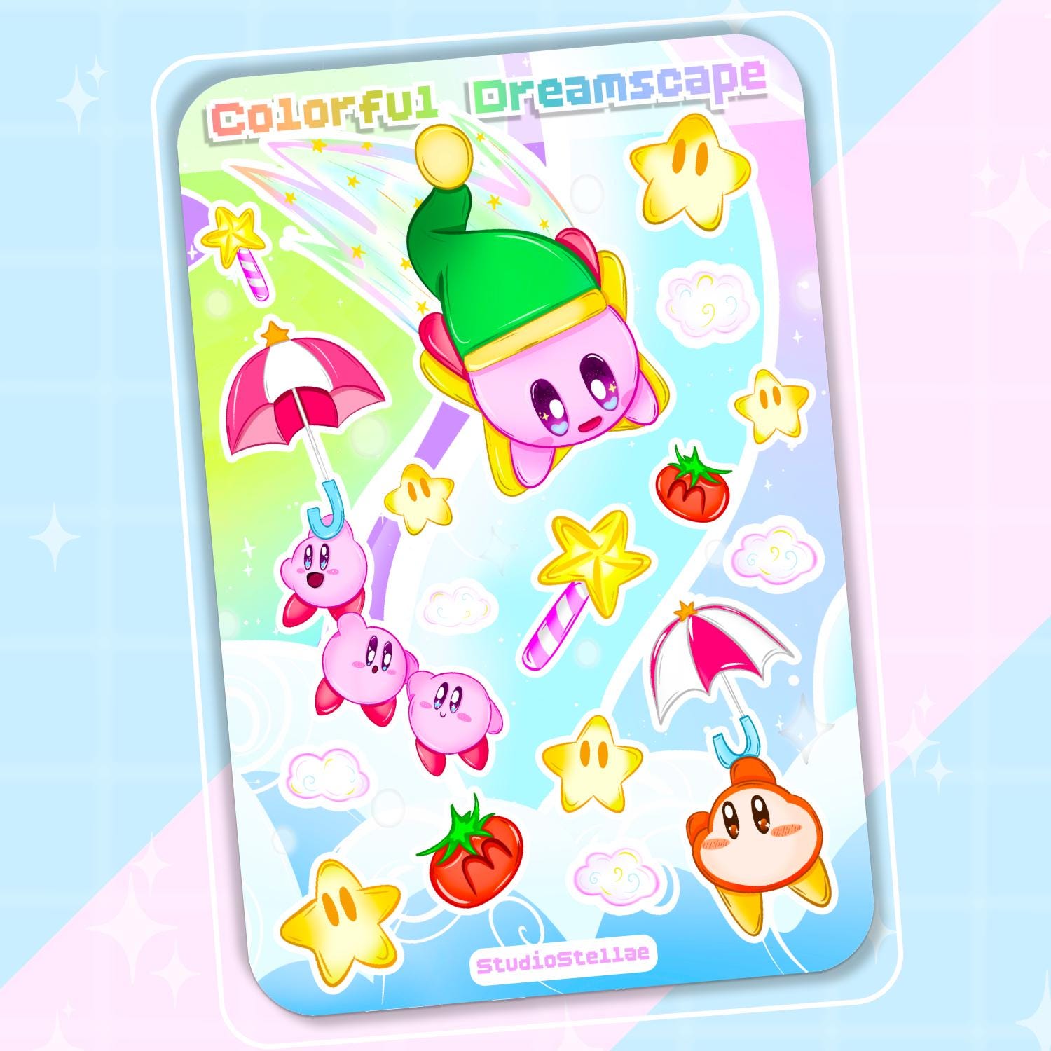 Colorful Dreamscape Sticker Sheet | Waterproof Matte Vinyl | Pink Blob Poyo