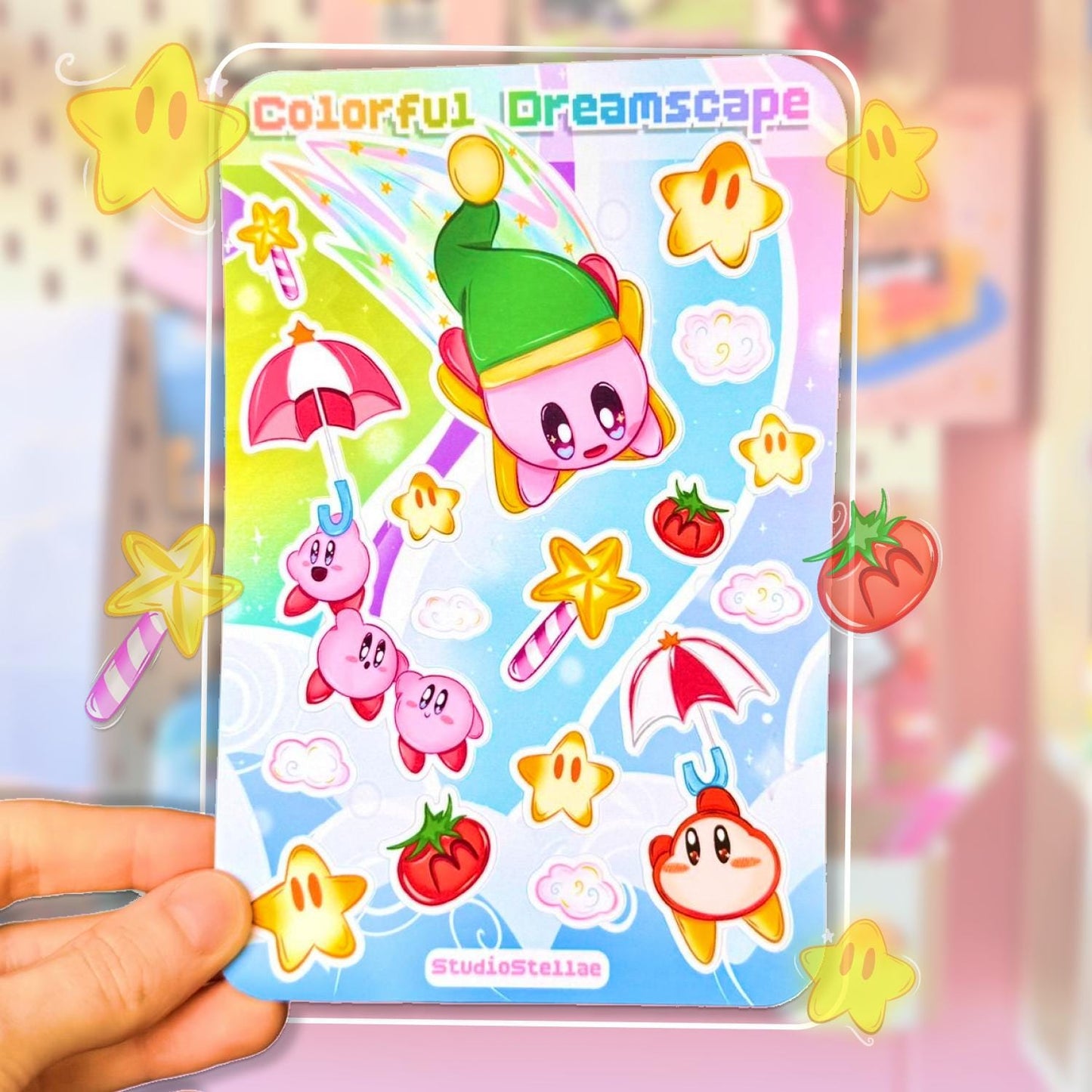 Colorful Dreamscape Sticker Sheet | Waterproof Matte Vinyl | Pink Blob Poyo