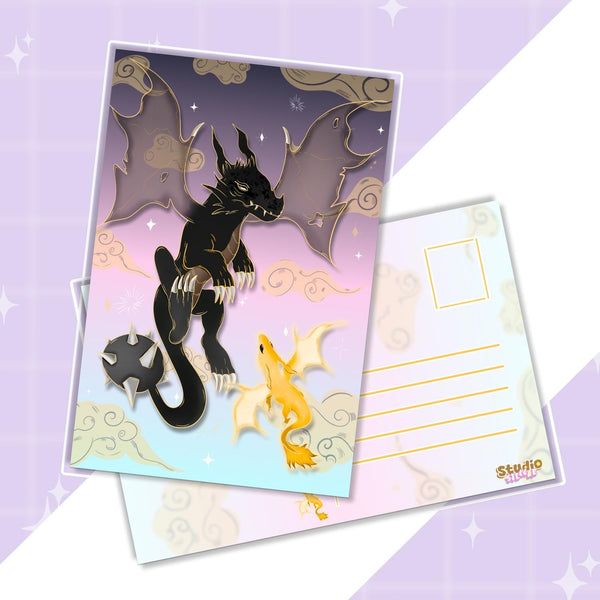 Dreamy Dragons Postcard | Pastel Fantasy Illustrated Art Print