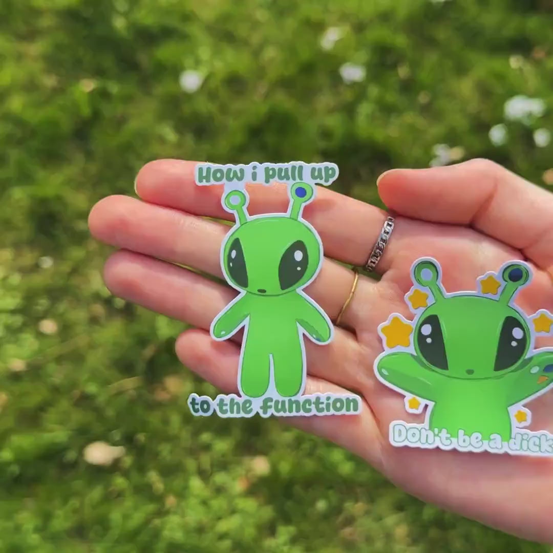 Aftonsparv Alien Sticker | Colorful IKEA Plushie Inspired Fan Art Decal | Funny Socially Awkward Quote