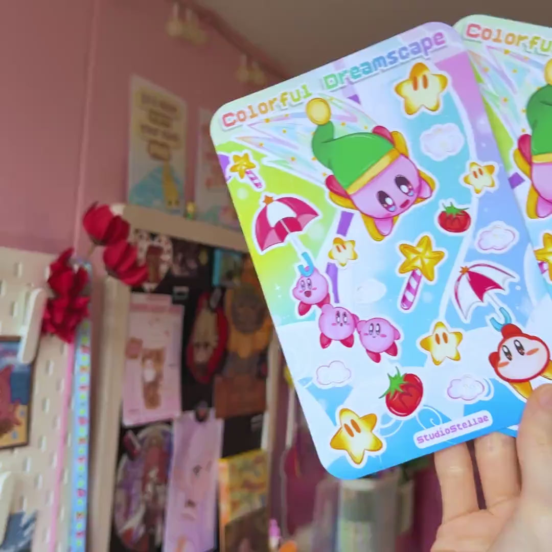 Colorful Dreamscape Sticker Sheet | Waterproof Matte Vinyl | Pink Blob Poyo