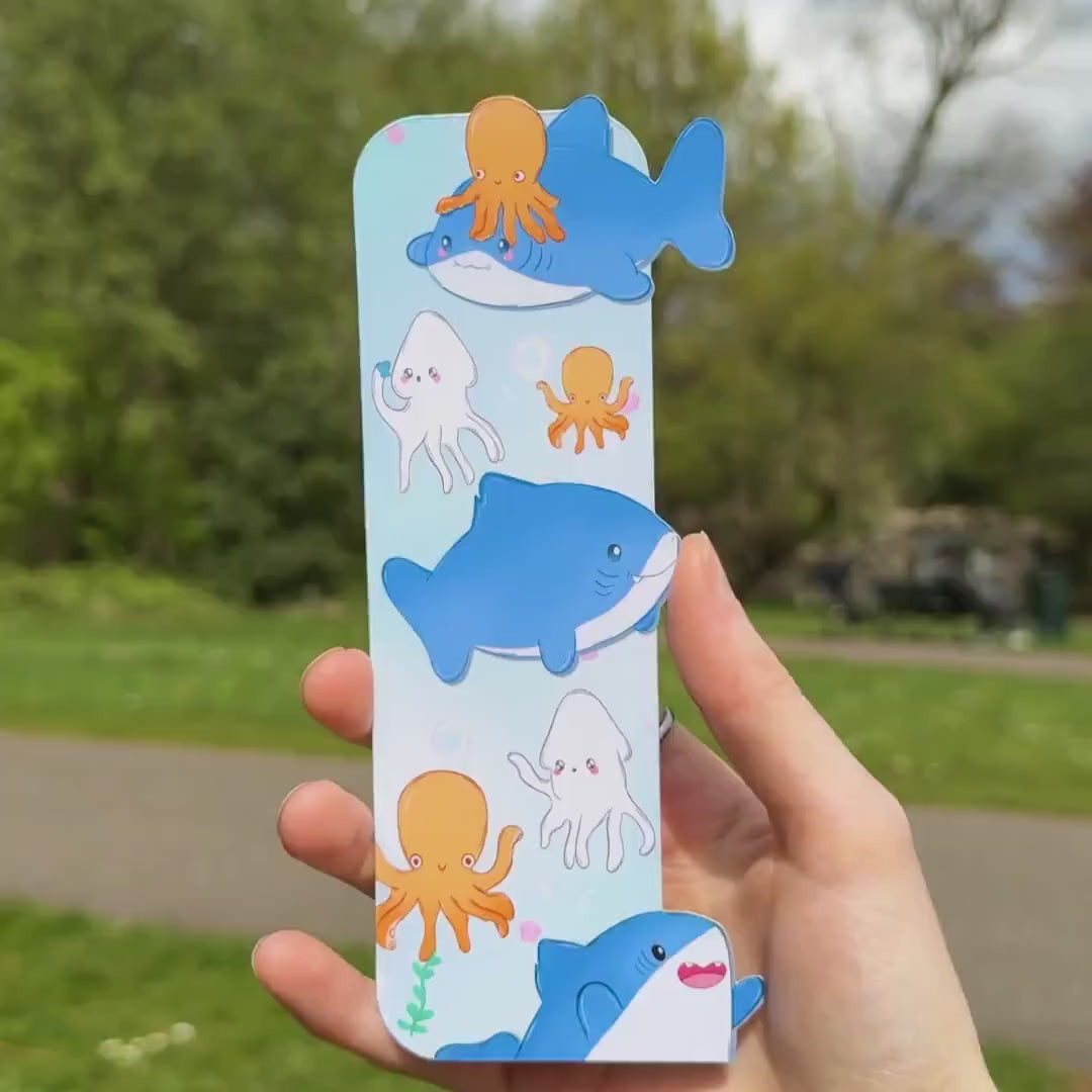 Pastel Shark Bookmark | Ocean Animal Page Marker | Book Lover Gift | Kawaii Sea Animals Design