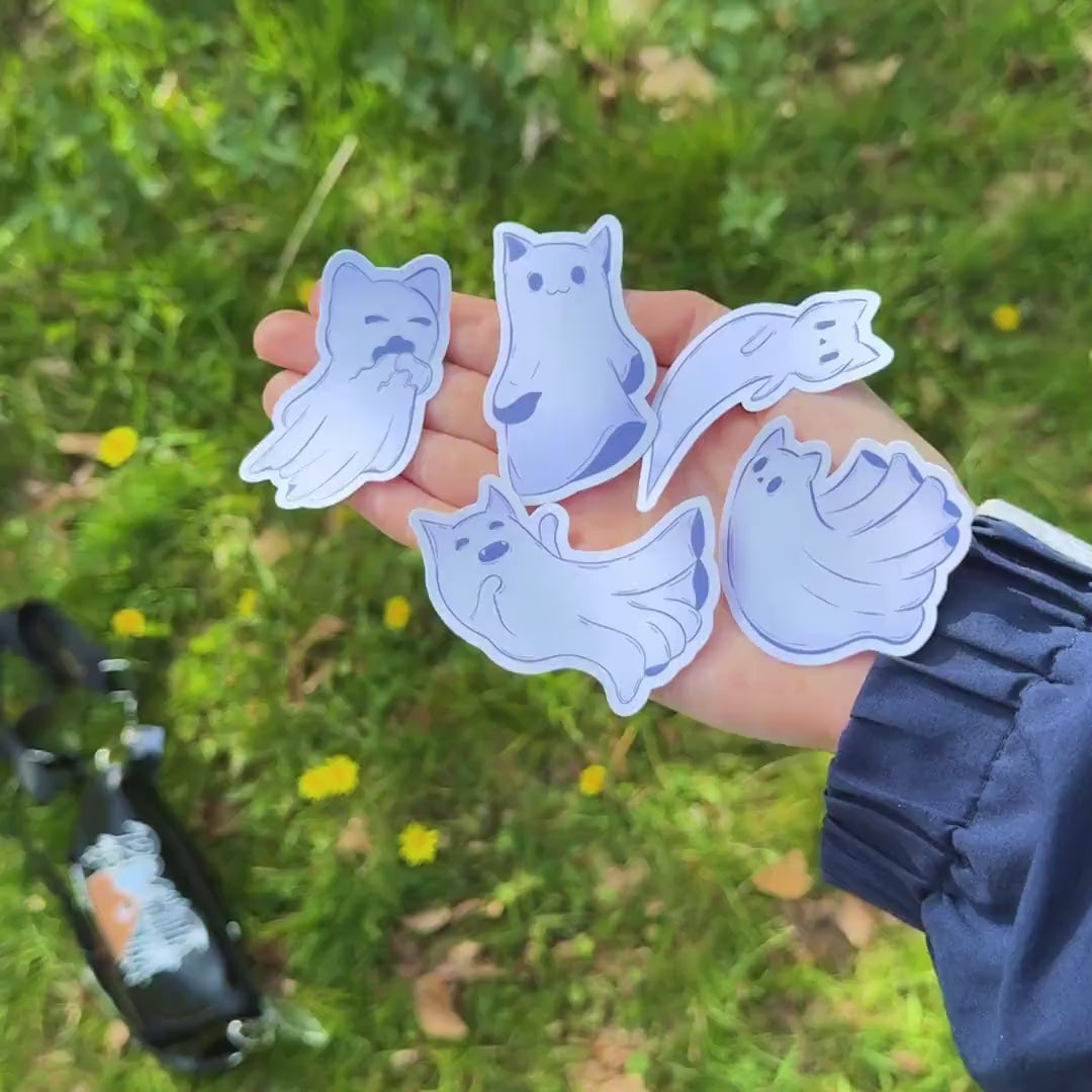 Ghost Cat Sticker Set | Pastel Goth Spooky Decal Pack | Kawaii Kitty Lovers & Halloween Gift