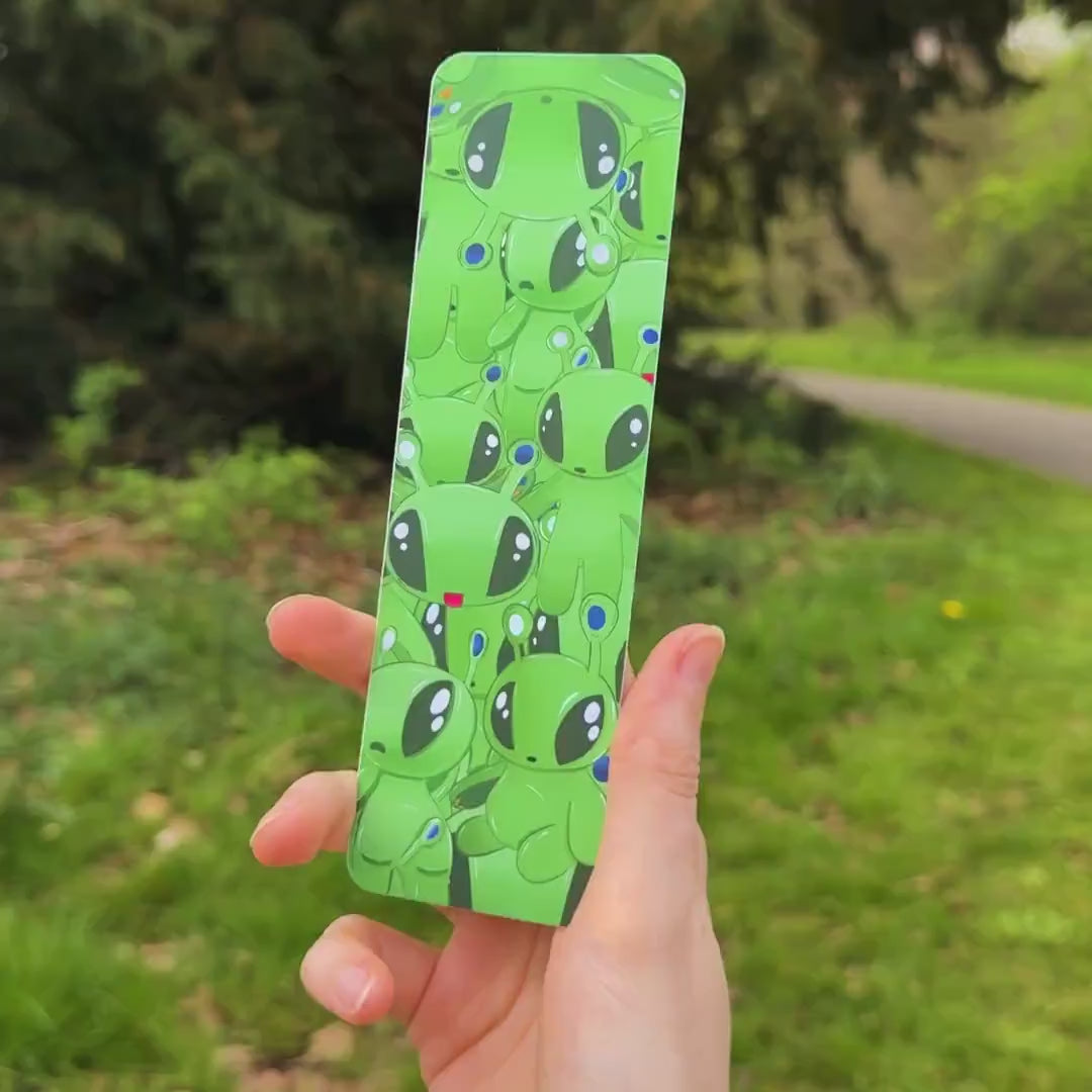 Aftonsparv Alien Bookmark | IKEA plushie-Inspired Green Page Marker | Laminated Book Accessory Gift for Readers
