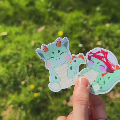 Baby Dinosaur Sticker Set | Kawaii Dino with Mushroom Hat & Sleepy Dino Decal | Cottagecore Stationery